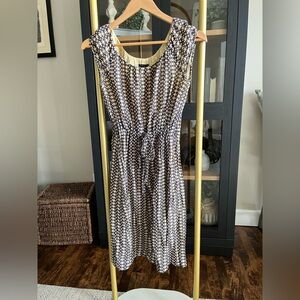 Theory Brown and Cream Polka Dot Sleeveless Midi Dress